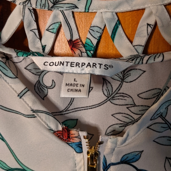 Counterparts* size L lattice round neck detail short sleeve tunic top bl… - Picture 3 of 6